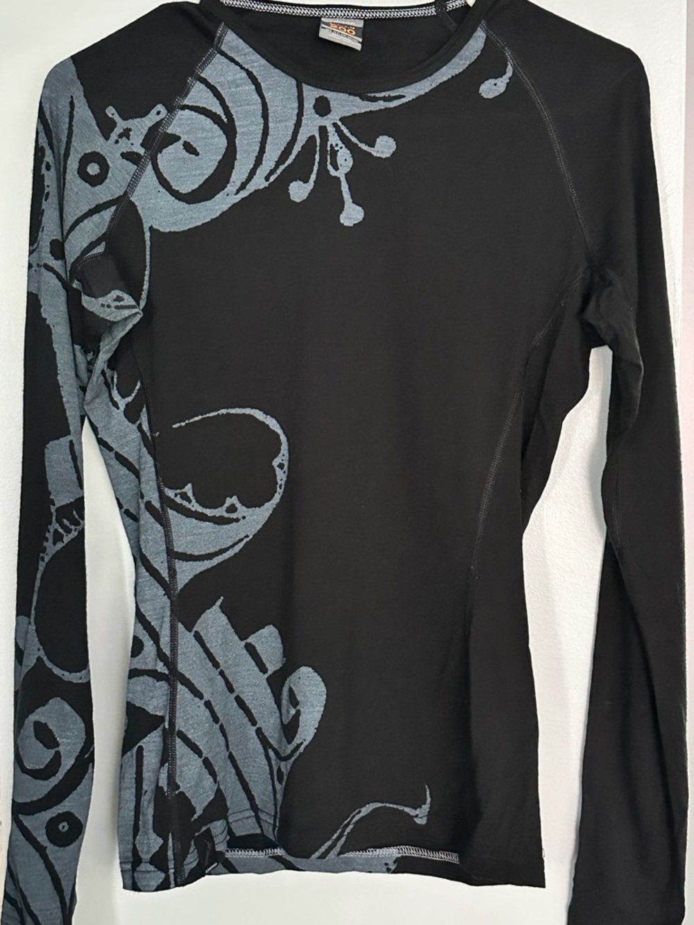 Icebreaker Black Long Sleeve Top with Gray Floral Print